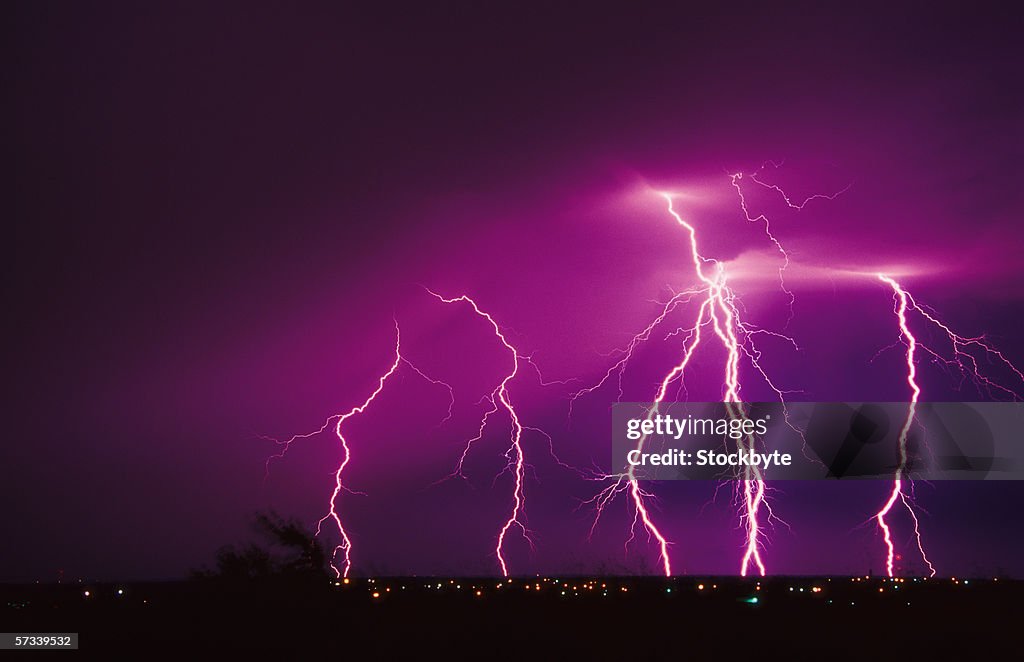 Infrared shot of a bolt of lightning hitting the ground