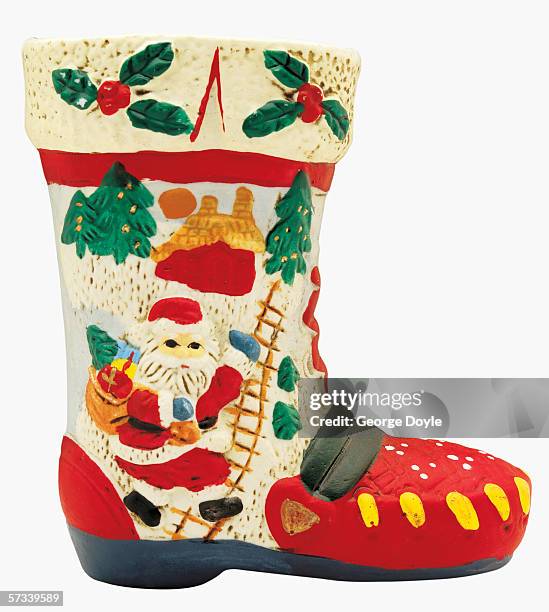 close-up of a porcelain boot with a christmas motif - nikolausstiefel stock-fotos und bilder