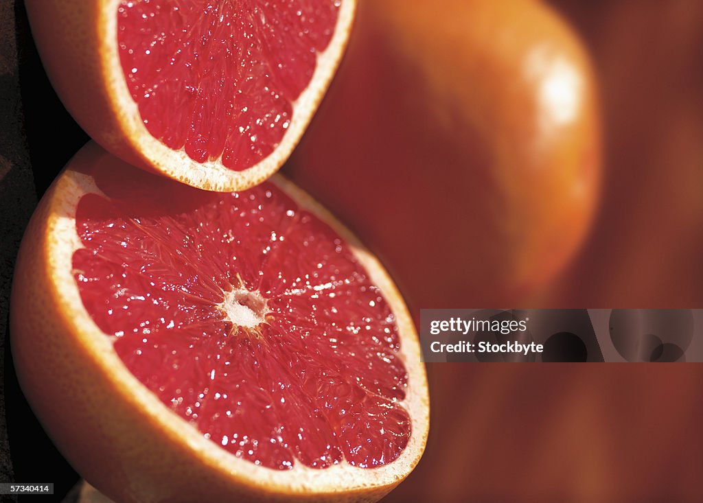 Close-up of a cut open grapefruit