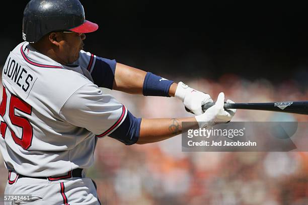 Andruw Jones of the Atlanta Braves bats against the San Francisco Giants during the home opener at AT&T Park on April 6, 2006 in San Francisco,...