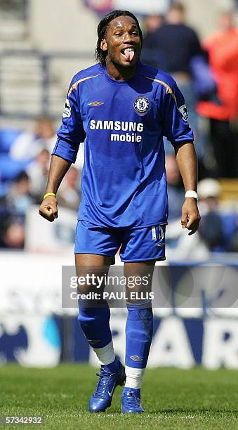 Bolton, UNITED KINGDOM: Chelsea's Didier Drogba celebrates after they went ahead against Bolton Wanderers during their English Premiership soccer...