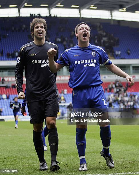 John Terry and Petr Cech of Chelsea celebrate their side's 2-0 victory during the Barclays Premiership match between Bolton Wanderers and Chelsea at...