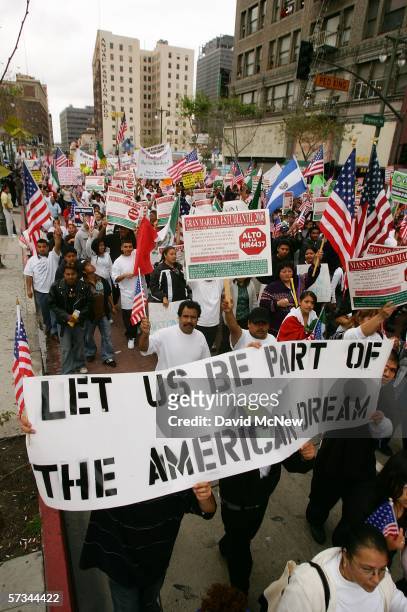 Students and supporters march to call for amnesty for illegal immigrants on April 15, 2006 in Los Angeles, California. The 3,000 people who marched...