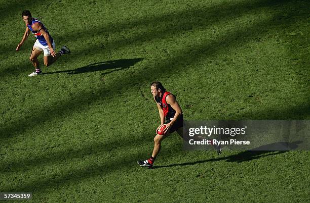 Kepler Bradley of the Bombers in action during the round three AFL match between the Essendon Bombers and the Western Bulldogs at the Telstra Dome...