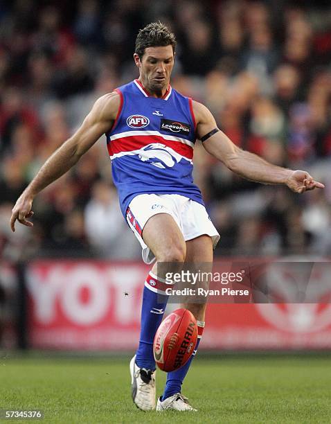 Rohan Smith of the Bulldogs kicks during the round three AFL match between the Essendon Bombers and the Western Bulldogs at the Telstra Dome April...