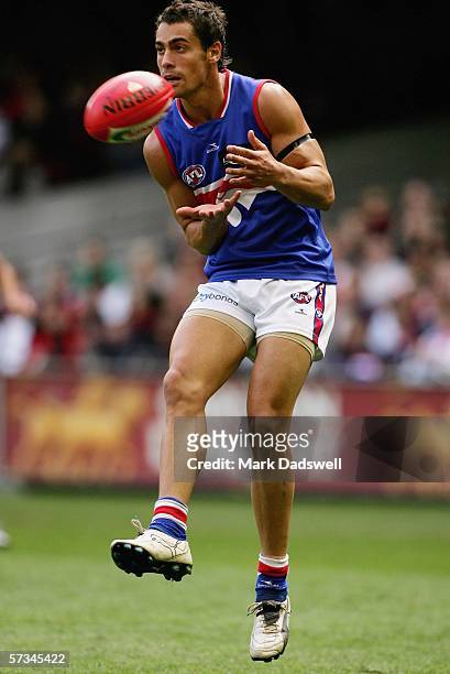 Daniel Giansiracusa for the Bulldogs in action during the round three AFL match between the Essendon Bombers and the Western Bulldogs at the Telstra...