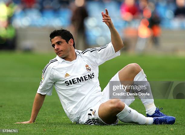 Cicinho of Real Madrid reacts during the Primera Liga match between Getafe and Real Madrid at the Coliseum stadium on April 16, 2006 in Madrid, Spain