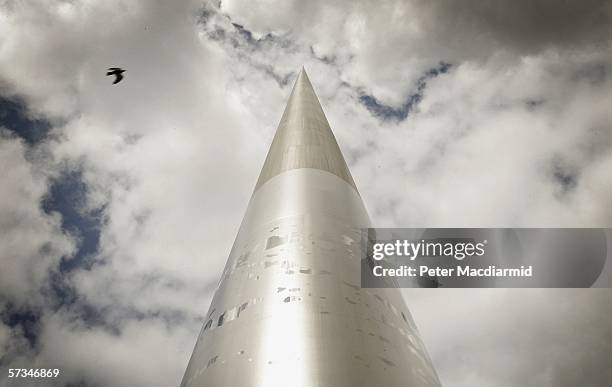 The Spire monument dominates the skyline on April 16, 2006 in Dublin, Ireland. Modern Irish Defence forces are taking part in commerorations of the...