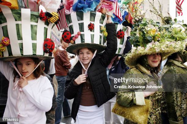 Stephanie Woram Elizabeth Woram and Emilia Naberezny take part in the annual Easter Parade on April 16, 2006 in New York City. Participants of the...
