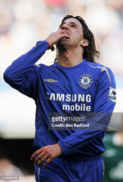 Hernan Crespo of Chelsea shows his frustration during the Barclays Premiership match between Chelsea and Everton at Stamford Bridge on April 17, 2006...