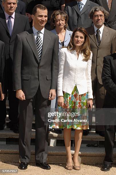 Prince Felipe of Spain and his wife Princess Letizia of Spain receive two official audiences of the editors of the book "Madrid Testigo Real," at...