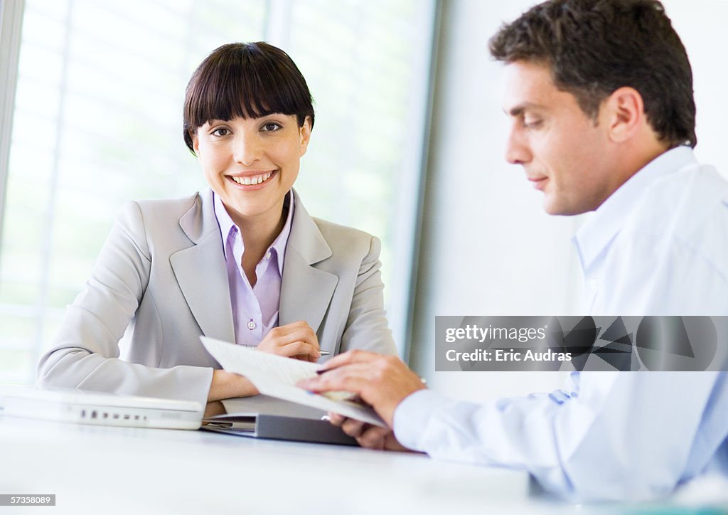 Woman smiling during job interview