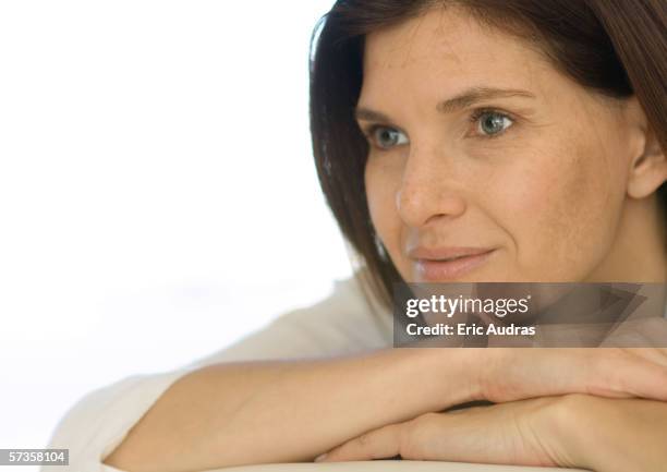 Resting Head Woman Resting Head On Hands Portrait High-Res Stock Photo - Getty Images