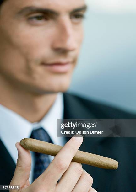 businessman holding cigar - stereotypical stock pictures, royalty-free photos & images