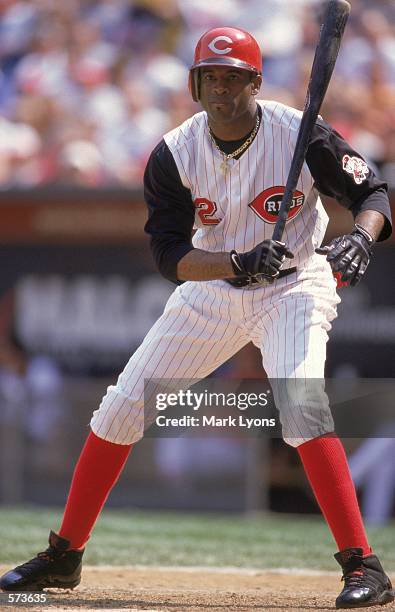 Deion Sanders of the Cincinnati Reds at bat during the game against the San Diego Padres at Cinergy Field in Cincinnati, Ohio. The Padres defeated...