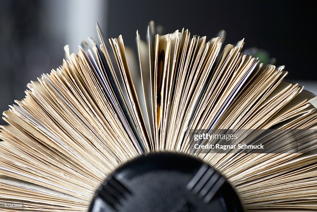 Rotary card file, close up