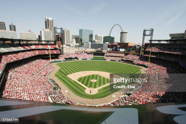 General view of the interior of the stadium during the game between the Milwaukee Brewers and the St. Louis Cardinals on April 13, 2006 at Busch...