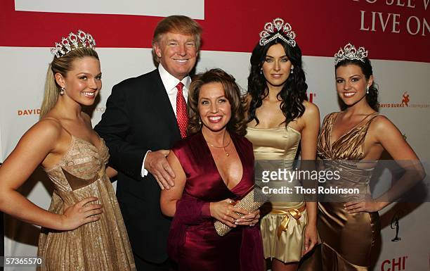 Miss USA 2005, Chelsea Cooley, Donald Trump, President of Miss Universe, Paula Shugart, Miss Universe 2005, Natalie Glebova, and Miss Teen USA 2005,...