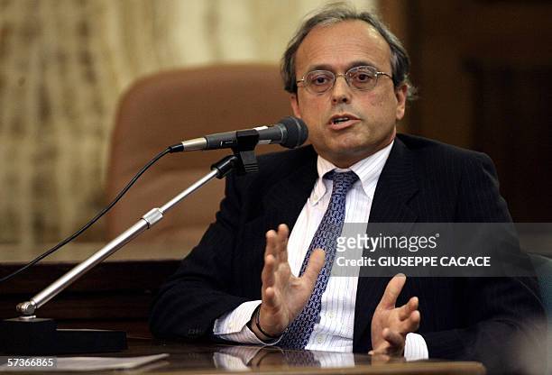Former Parmalat chief financial officer, Luciano Del Soldato, gives testimony at the Parmalat trial in Milan's court, 19 April 2006. Italian food...