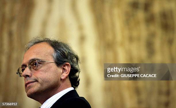 Former Parmalat chief financial officer, Luciano Del Soldato , gives testimony at the Parmalat trial in Milan's court, 19 April 2006. Italian food...