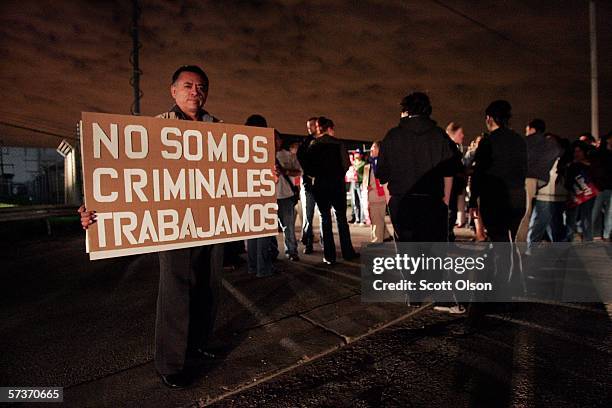 Demonstrators hold a vigil outside the U.S. Immigration and Customs Enforcement detention facility April 19, 2006 in Broadview, Illinois. The vigil...