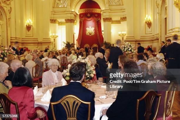 The Ballroom of Buckingham Palace where guests are seated for an 80th birthday lunch April 19, 2006 in London, England. The lunch is held by The...