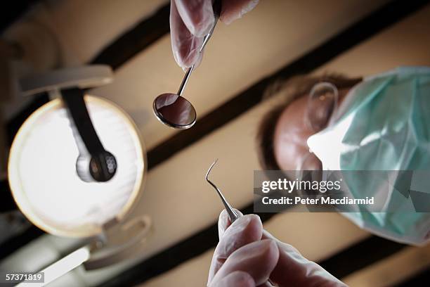 Patients eye view, as a dentist poses for the photographer on April 19, 2006 in Great Bookham, England.