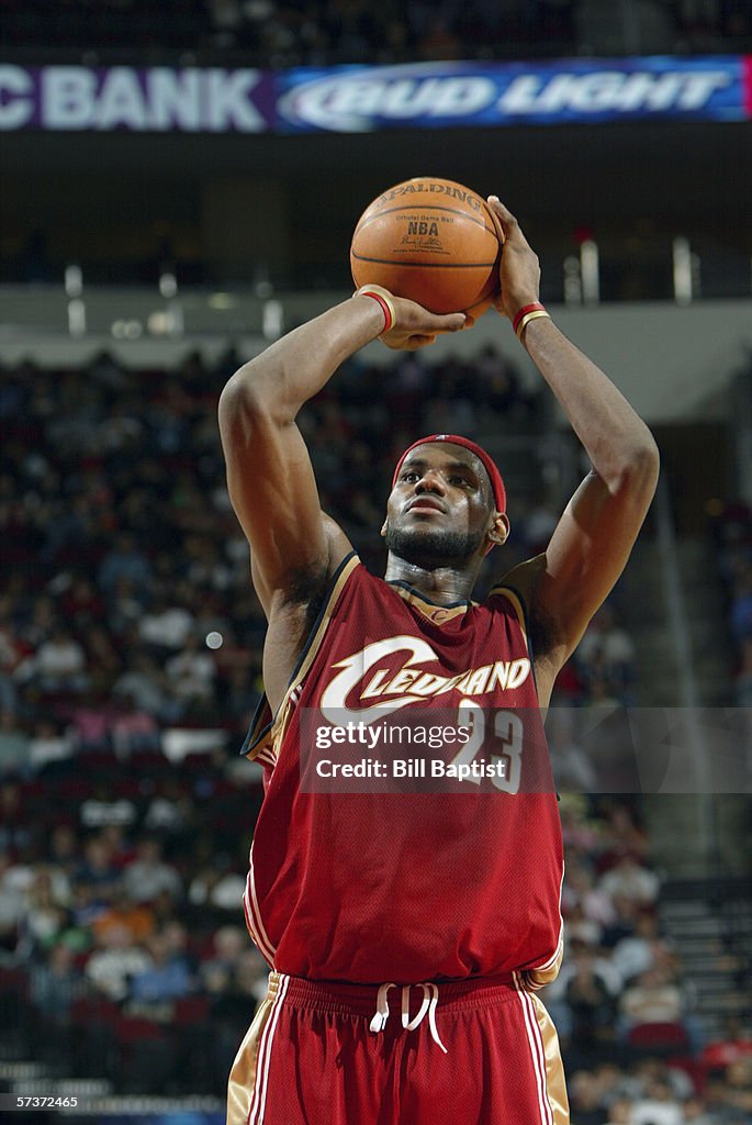 LeBron James of the Cleveland Cavaliers shoots a free throw against