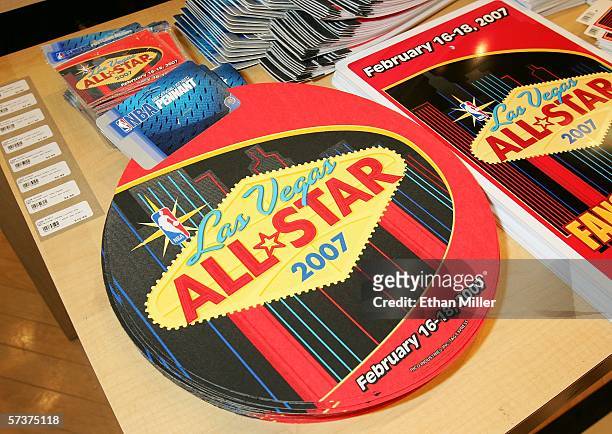 Merchandise with the logo for the 2007 NBA All-Star Game is seen at the Front Row Sports store at the Fashon Show Mall April 20, 2006 in Las Vegas,...
