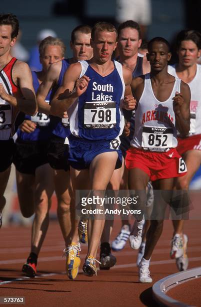 Alan Webb leads the pack for the Men's 1,500 meter Running Event during the USA Track and Field Championships at Hayward Field in Eugene,...