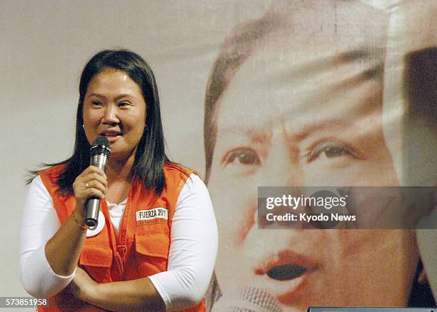 Peru - Peruvian presidential candidate Keiko Fujimori speaks in a Lima suburb on March 16, 2011.