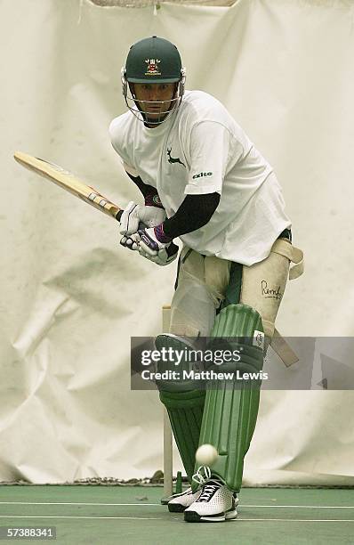Chris Cairns of Nottinghamshire practises in the nets before the Liverpool Victoria County Championship Division One match between Nottinghamshire...