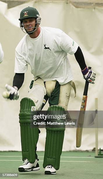 Chris Cairns of Nottinghamshire practises in the nets before the Liverpool Victoria County Championship Division One match between Nottinghamshire...