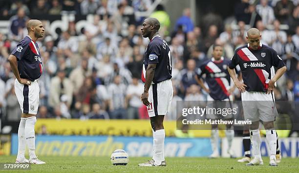 West Bromwich Albion players look on after Newcastle score their second goal during the Barclays Premiership match between Newcastle United and West...