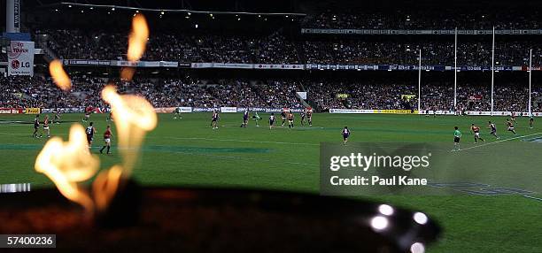 General view of play during the round four AFL match between the Fremantle Dockers and the Adelaide Crows at Subiaco Oval April 22, 2006 in Perth,...