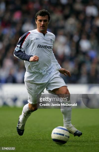 Gary Speed of Bolton is seen in action during the Barclays Premiership match between Bolton Wanderers and Charlton Athletic at the Reebok Stadium on...