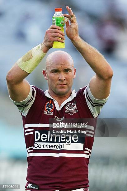 Ben Kennedy of the Sea Eagles waves to the crowd after the round seven NRL match between the Bulldogs and the Manly-Warringah Sea Eagles at Telstra...