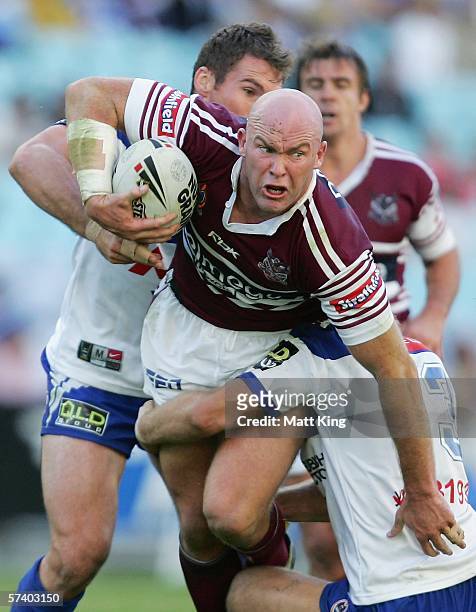 Ben Kennedy of the Sea Eagles takes on the Bulldogs defence during the round seven NRL match between the Bulldogs and the Manly-Warringah Sea Eagles...