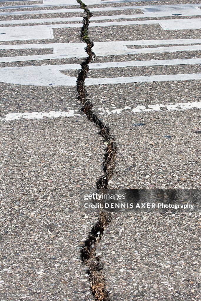 Crack in road from Earthquake. San Andreas fault