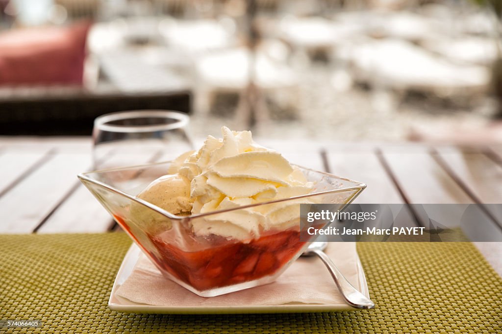 Strawberries and vanilla ice cream