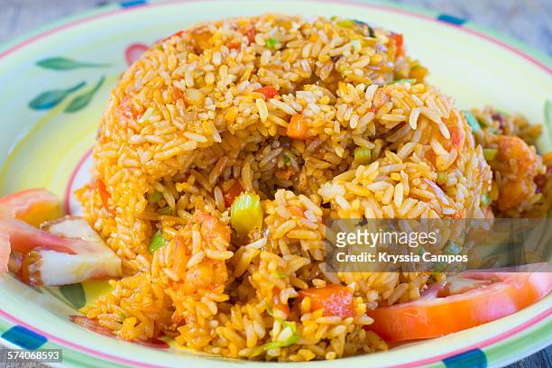 sea food and rice mix, caribbean style - panama food stock pictures, royalty-free photos & images