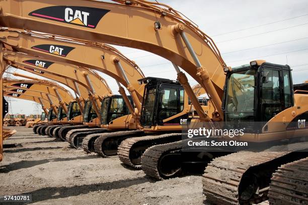 Caterpillar earth moving equipment is displayed at Patten Industries on April 24, 2006 in Elmhurst, Illinois. Heavy equipment maker Caterpillar...