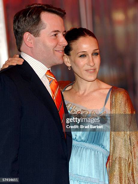 Actor Matthew Broderick and wife/actress Sarah Jessica Parker arrive for the 10th Anniversary of "Rent" at the Nederlander Theater on April 24, 2006...