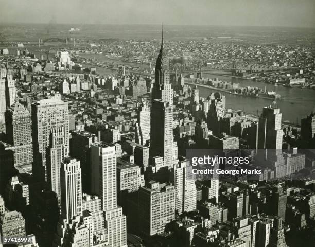 new york city, (b&w), (aerial view) - 1930 photos et images de collection