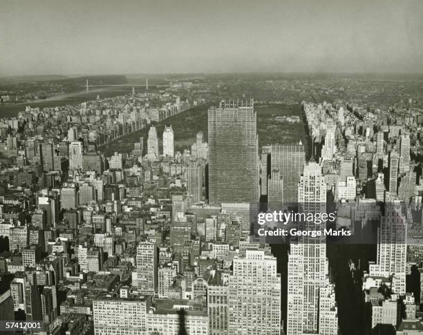 new york city, (b&w), (aerial view) - central park manhattan stock-fotos und bilder