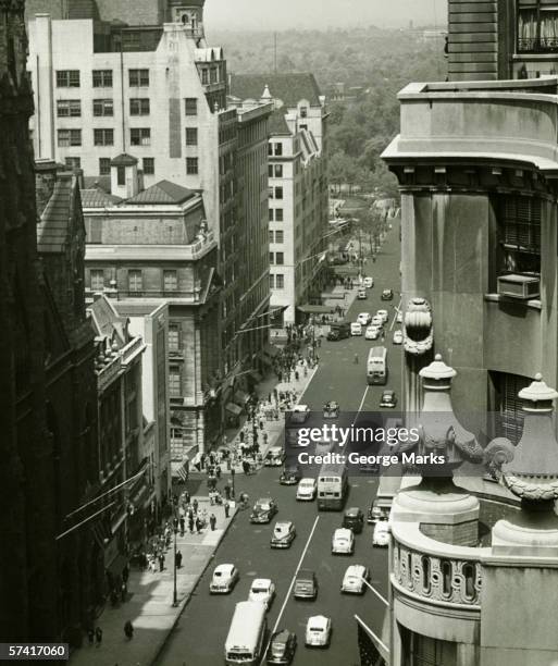 quinta avenida, nova iorque, (b & w), (vista de cima - quinta avenida imagens e fotografias de stock