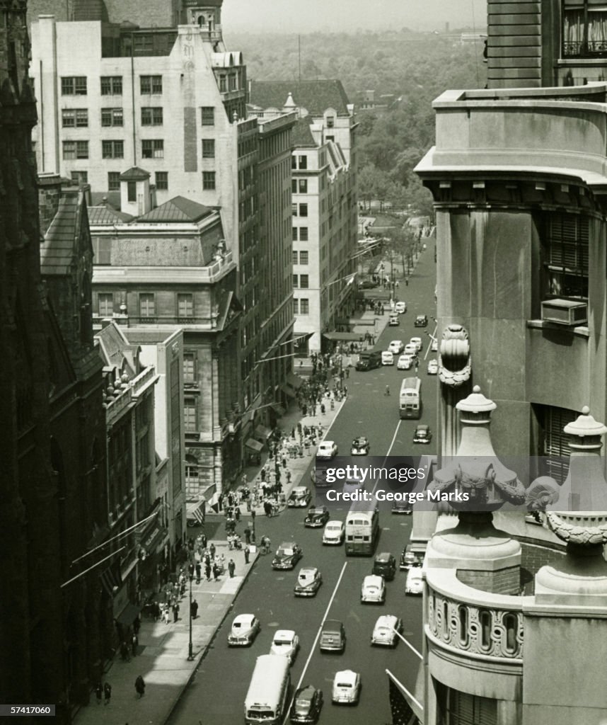 Fifth Avenue, New York City, (B&W), (High angle view)