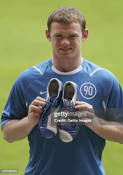 Wayne Rooney launches the Nike Total 90 Supremacy boots that he will wear at this summer's World Cup, at Old Trafford on April 25, 2006 in...