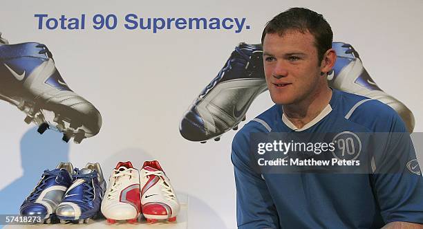 Wayne Rooney of Manchester United and England launches the new Nike Total 90 football boot at Old Trafford on April 25 2006 in Manchester, England.