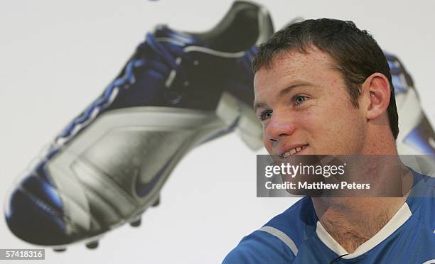 Wayne Rooney of Manchester United and England launches the new Nike Total 90 football boot at Old Trafford on April 25 2006 in Manchester, England.
